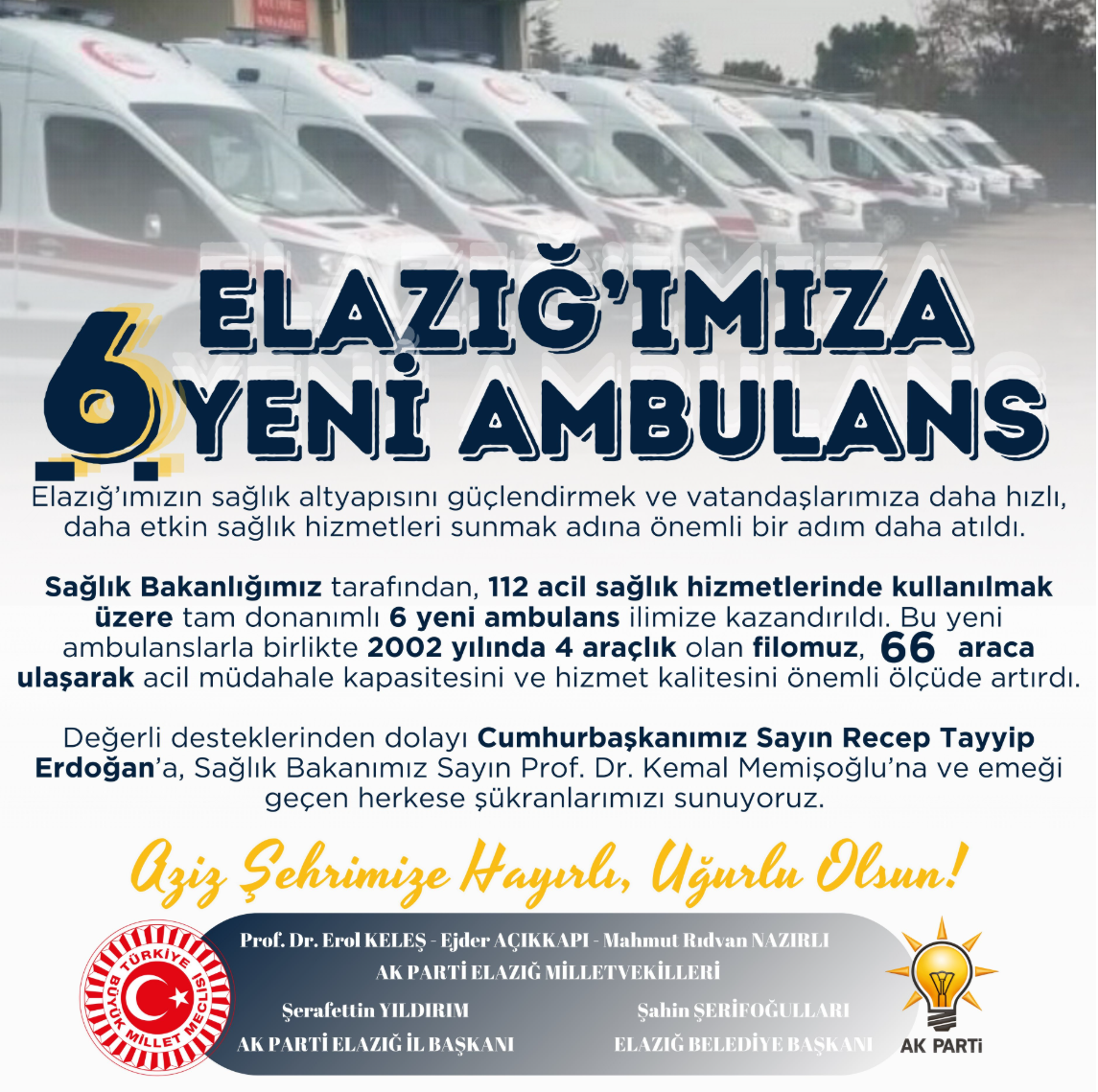 Elazığ’ın Sağlık Filosu Güçleniyor: 6 Yeni Ambulans Hizmete Alındı