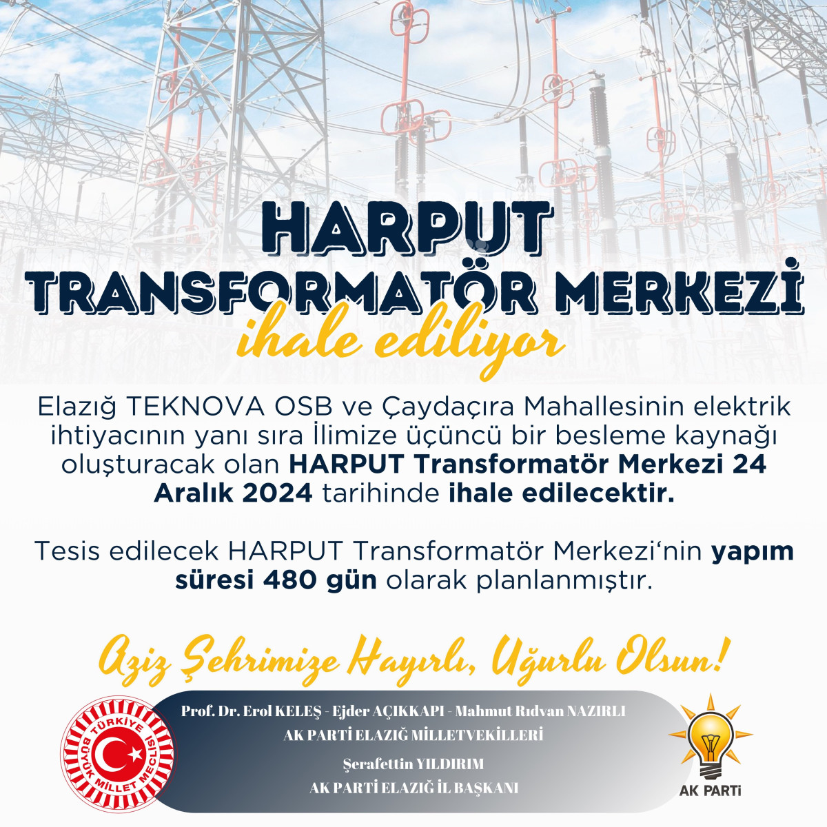 Harput Transformatör Merkezi İhale Tarihi Belirlendi