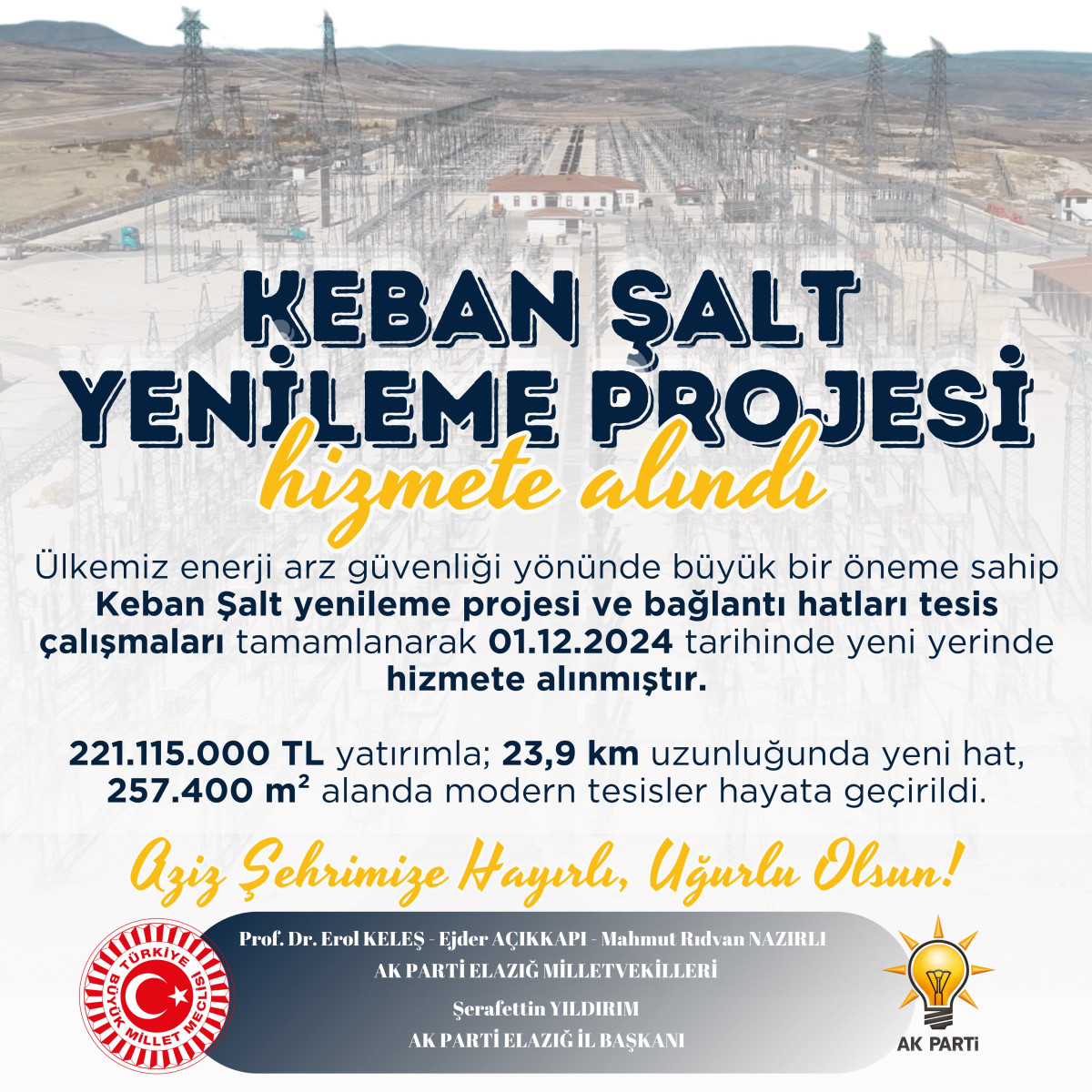 Keban Şalt Yenileme Projesi Tamamlanarak Hizmete Açıldı